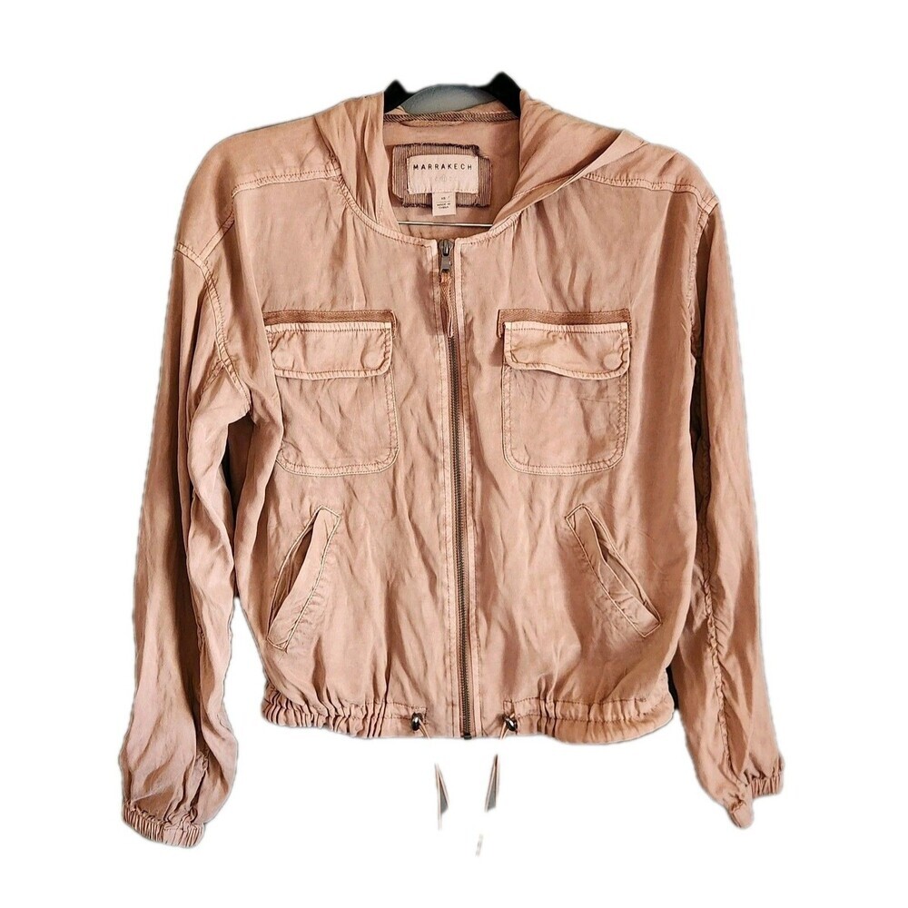 Marrakech Billie Utility Bomber Jacket XS Blush Pink Hooded Lightweight Jacket